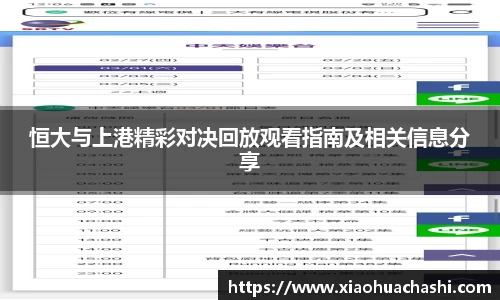 恒大与上港精彩对决回放观看指南及相关信息分享